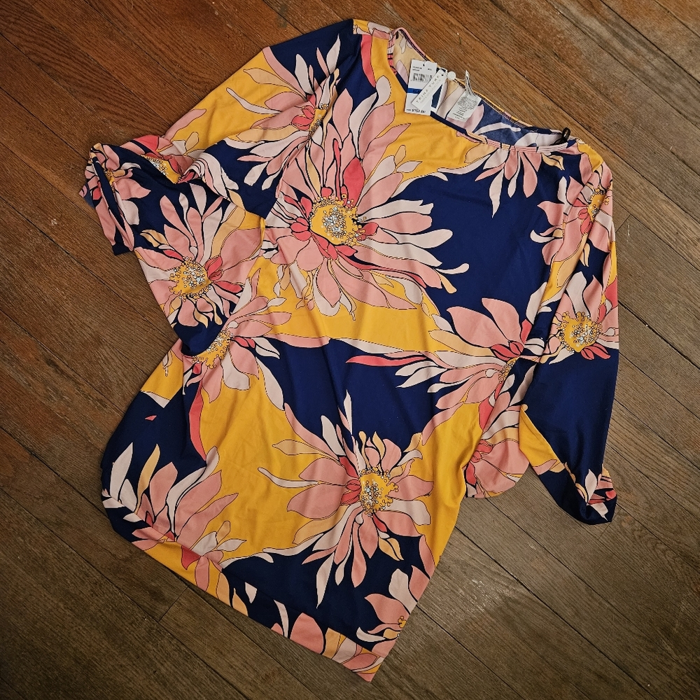 Trina Turk 'Breeze' Draped-Sleeve Tunic Swimsuit Cover-Up, Multicolor NWT